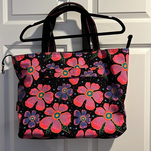 NWT Laurel Burch Black and Pink Floral Tote - Picture 2 of 4